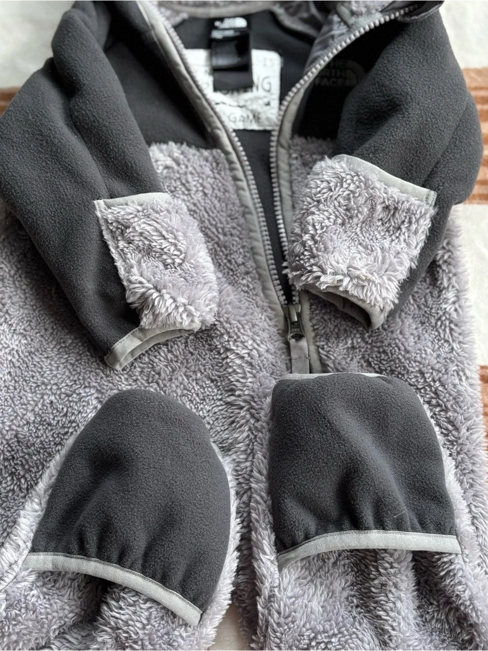 North Face Baby Gray Fleece Hooded One-Piece Coat